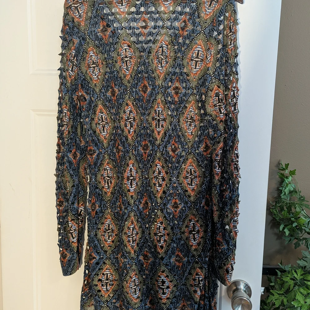 Adore Laser Cut Out Navy and Rust Mini Dress. Size XL.